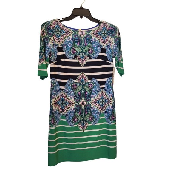 Eliza J Green Paisley Striped Mixed Print Shift Dress, 6, NWT - Picture 1 of 6